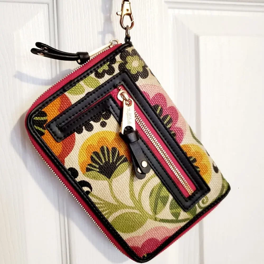 SPARTINA Multi-color floral wristlet Pink inside Black accents 5x8